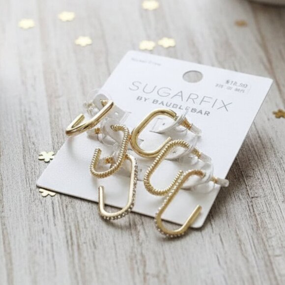 SUGARFIX By BAUBLEBAR Gold Tone Hoop Earrings Set Rhinestone earrings - Picture 1 of 6